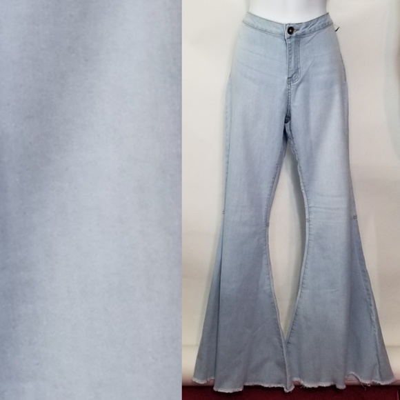 Bell Bottom Wide Leg Light Wash Jeans - Picture 2 of 8